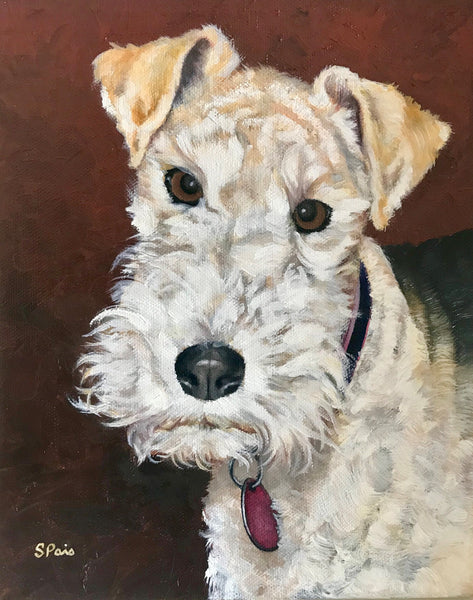 Original custom oil portrait of a Fox Terrier dog