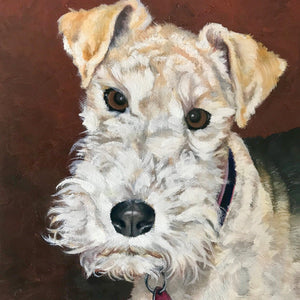 Crop of an oil painting of a wire-haired fox terrier dog
