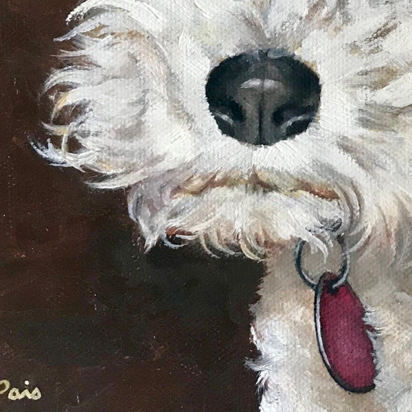 Detail of a dog portrait painted in oil 