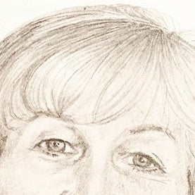 Detail of a pencil-drawn portrait of a woman