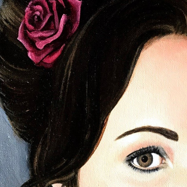 Detail of a portrait of a woman with a rose in her hair